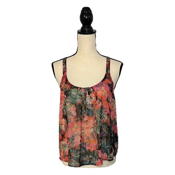 Womens Decree Strappy Tank Top Sheer Floral Print Cami Size Medium - Picture 3 of 7